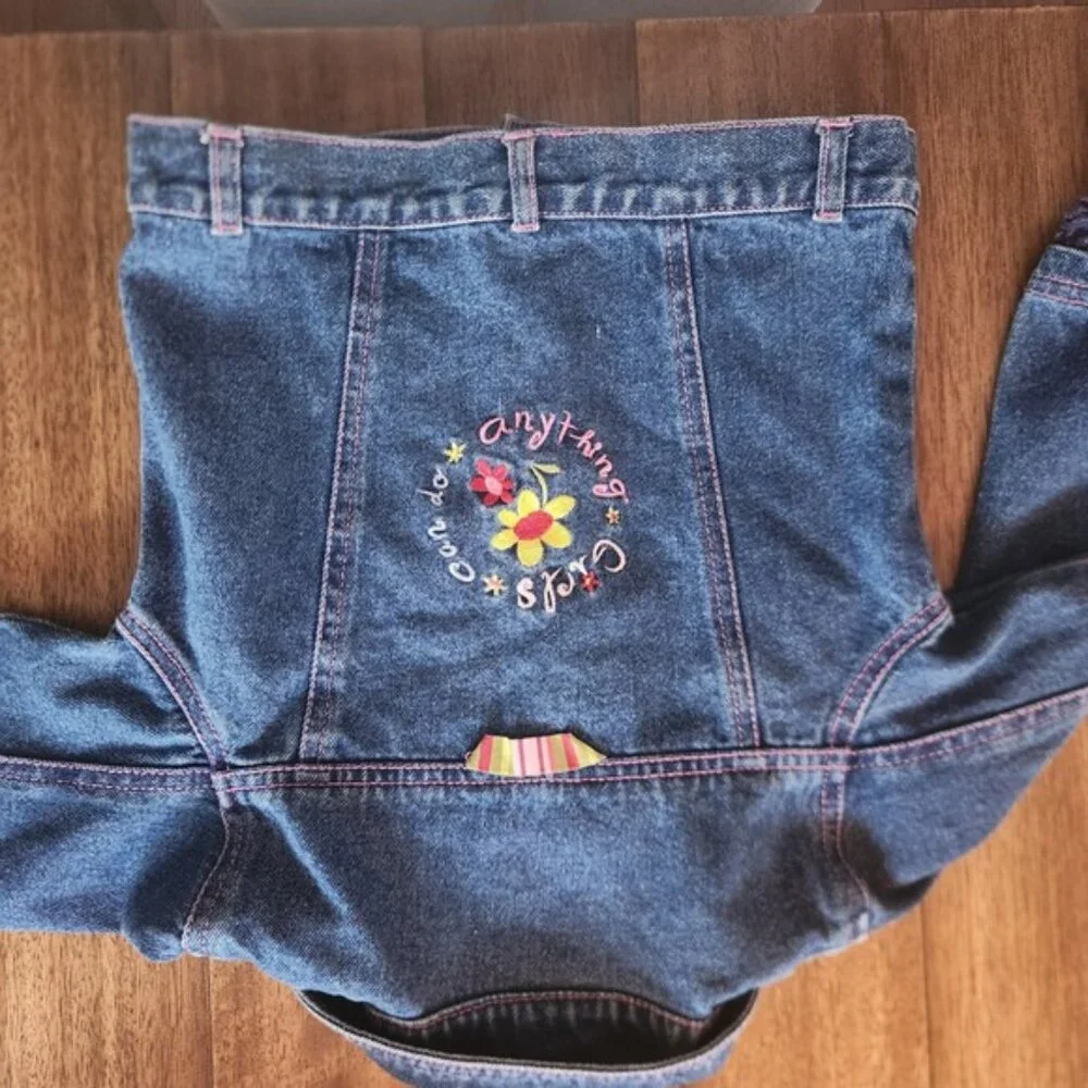 Barbie Kids Denim Jacket Pink Stitch Floral‎ Embroidery Size 4